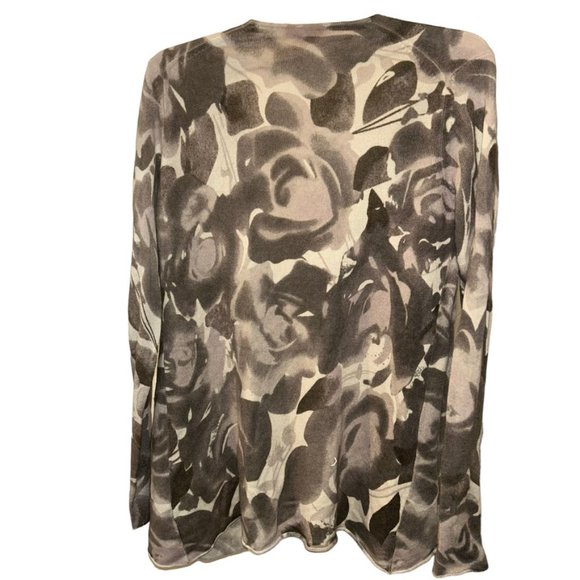 white + warren neutral khaki 100% Cashmere FLOWER print cardigan sweater… - Picture 5 of 5